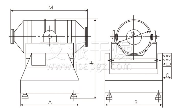 二维运动混合机结构示意图 二维运动混合机结构示意图